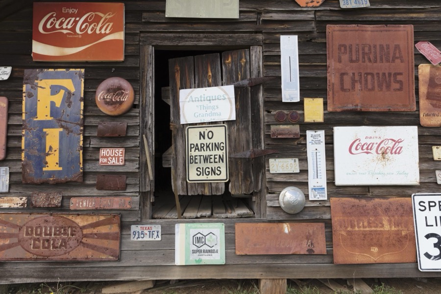 Portion of a barn in Sumter County, Georgia, festooned with the owner's collection of old signs
