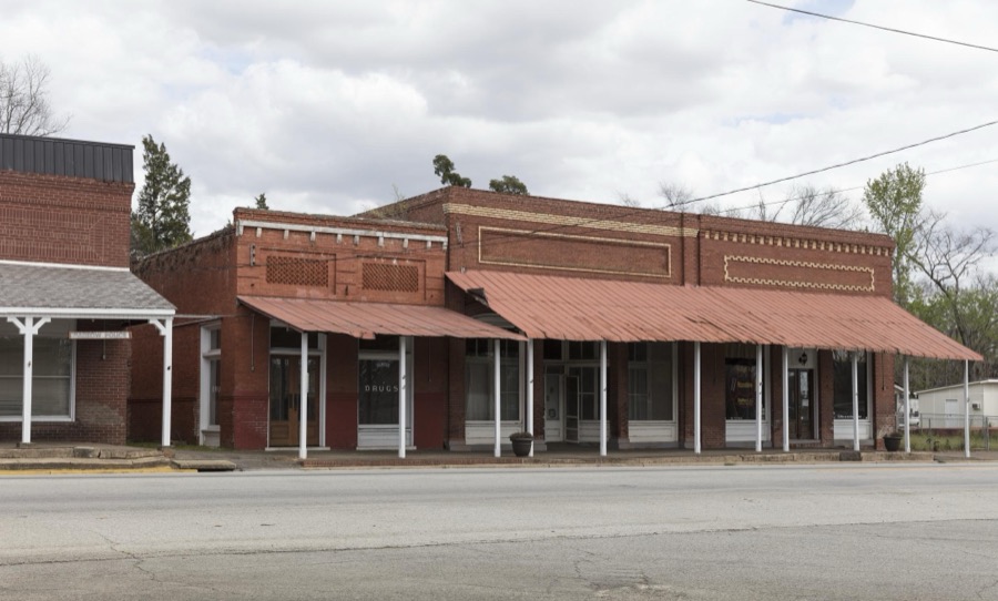 The main street along the railroad line in Bartow, an old Georgia cotton-ginning town