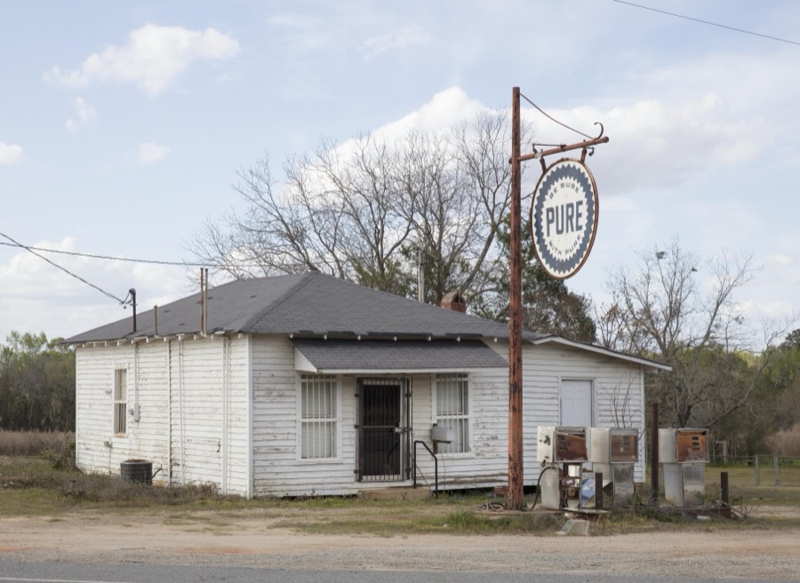 What's left of an old Pure gasoline station in Bartow, an old Georgia cotton-ginning town