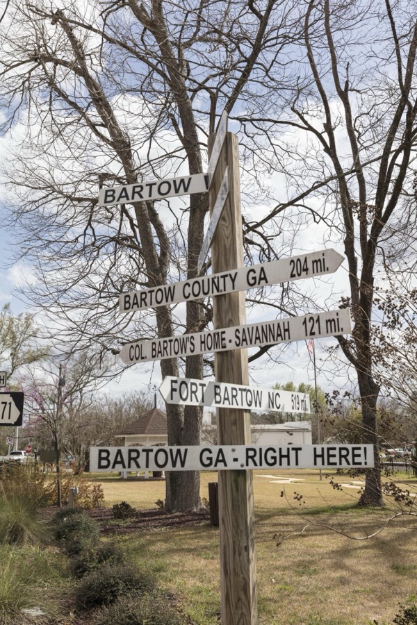 Whimsical directional sign in Bartow, an old cotton-ginning town in northeast Georgia