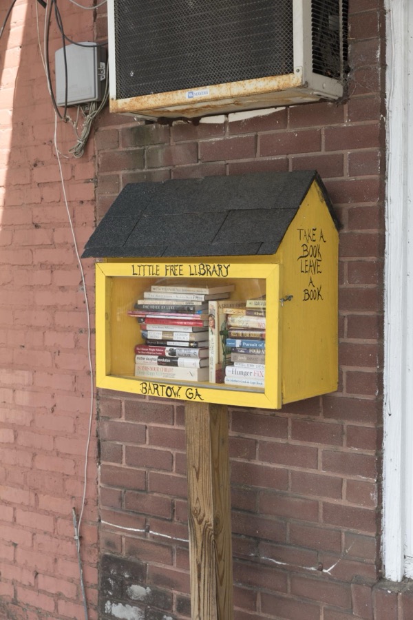 A bird-house, or free take-one, bring-one lending library location, in Bartow, in eastern Georgia