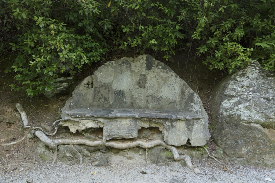 Bench made of stone at Toccoa Falls outside Toccoa, a city in northeast Georgia near the South Carolina line