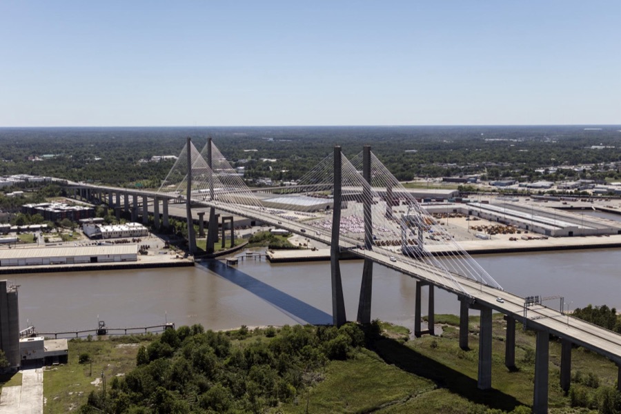 The Talmadge Memorial Bridge, spanning the Savannah River between downtown Savannah, Georgia, and Hutchinson Island