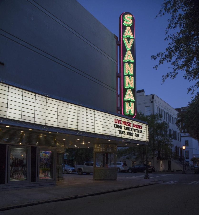 Marquee of the Savannah Theatre in downtown Savannah, Georgia