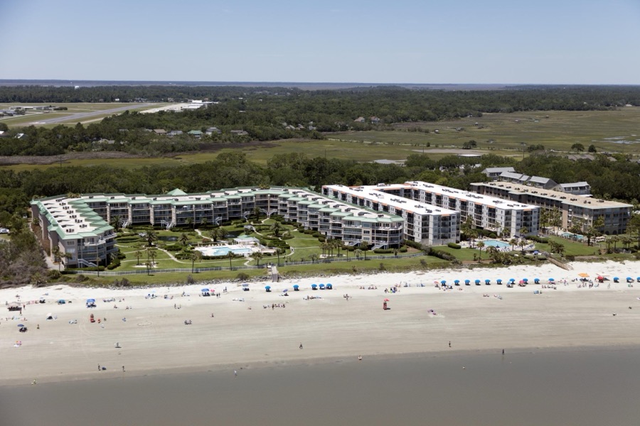 Area view of a seaside condominium or motel complex on St. Simons Island, Georgia
