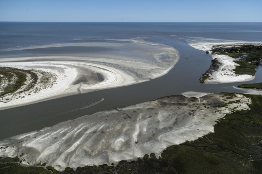 Aerial photo of the mouth of Blackbeard Creek on Sapelo Island, Georgia, south of Savannah