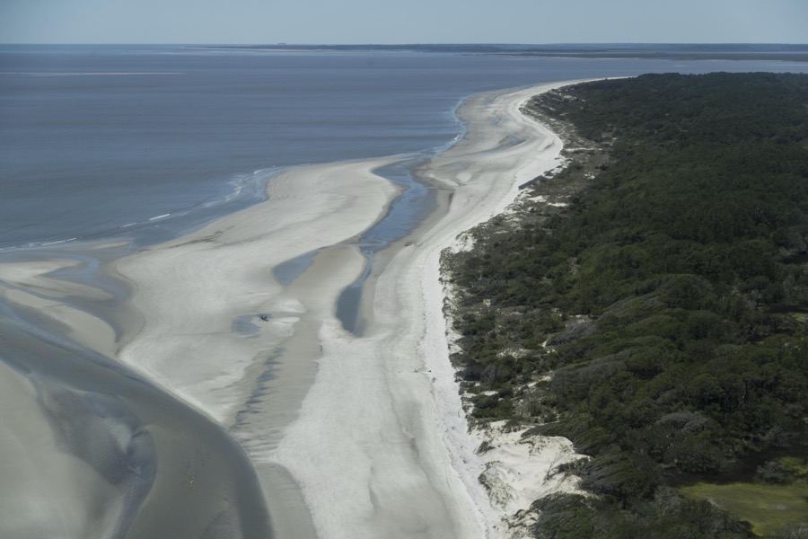 Aerial photo of the mouth of Blackbeard Creek on Sapelo Island, Georgia, south of Savannah