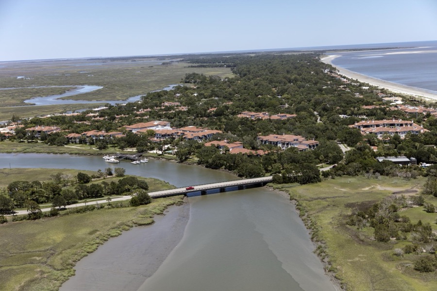 An aerial view of Sea Island, a privately owned, wealthy enclave in Glynn County, Georgia that for more than 75 years has been a retreat for many of America's richest and most famous citizens
