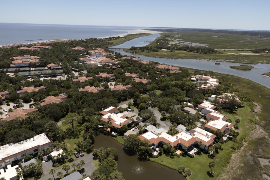 An aerial view of Sea Island, a privately owned, wealthy enclave in Glynn County, Georgia that for more than 75 years has been a retreat for many of America's richest and most famous citizens