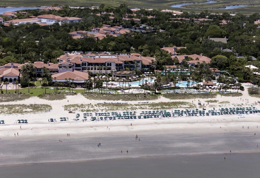 An aerial view of Sea Island, a privately owned, wealthy enclave in Glynn County, Georgia that for more than 75 years has been a retreat for many of America's richest and most famous citizens