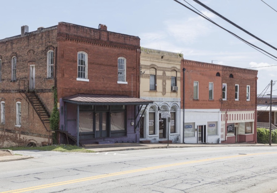 Old buildings, some empty and abandoned, in Jefferson, Georgia