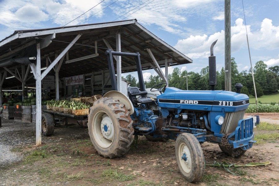 This tractor gets plenty of work preparing the land for crops sold at Fritchey's Farm Market outside Aerial, Georgia