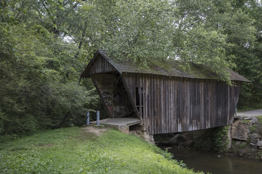 The Stovall Mill Covered Bridge outside a White County, Georgia town with a most unusual name: Sautee Nacoochee