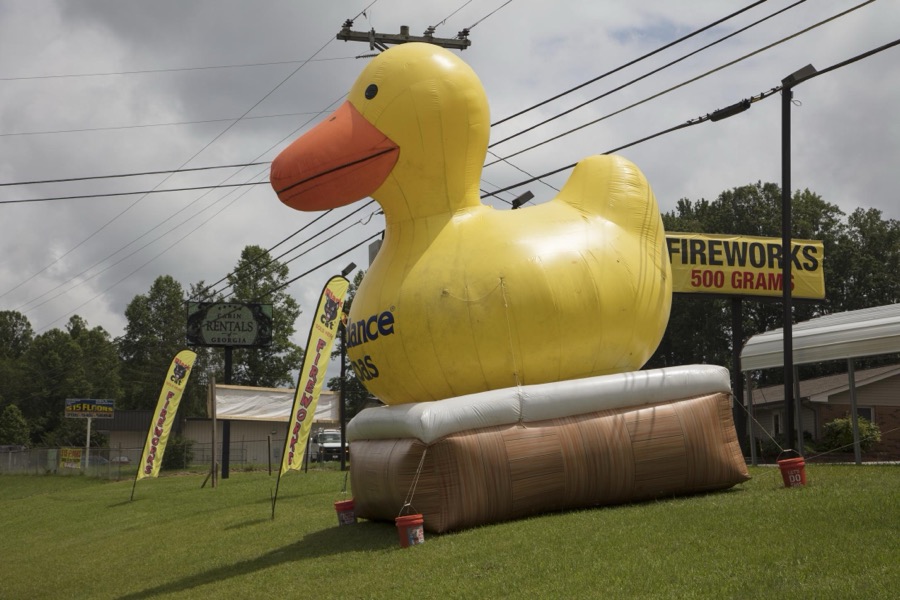 Large "rubber ducky" outside a fireworks outlet in Cherry Log, Georgia