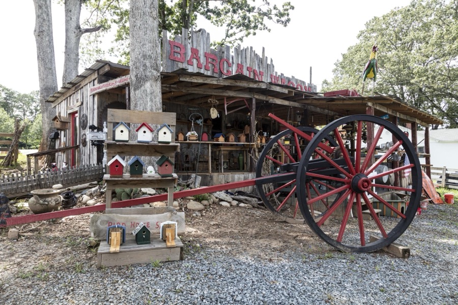 Scene at the rustic Bargain Wagon gift shop in Morgantown, Georgia