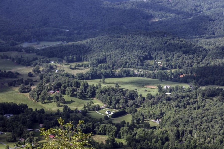 View of a deep valley in the Southern Appalachian Mountains of Georgia from the Hal Herrin Overlook on Bell Mountain, high in Towns County, Georgia