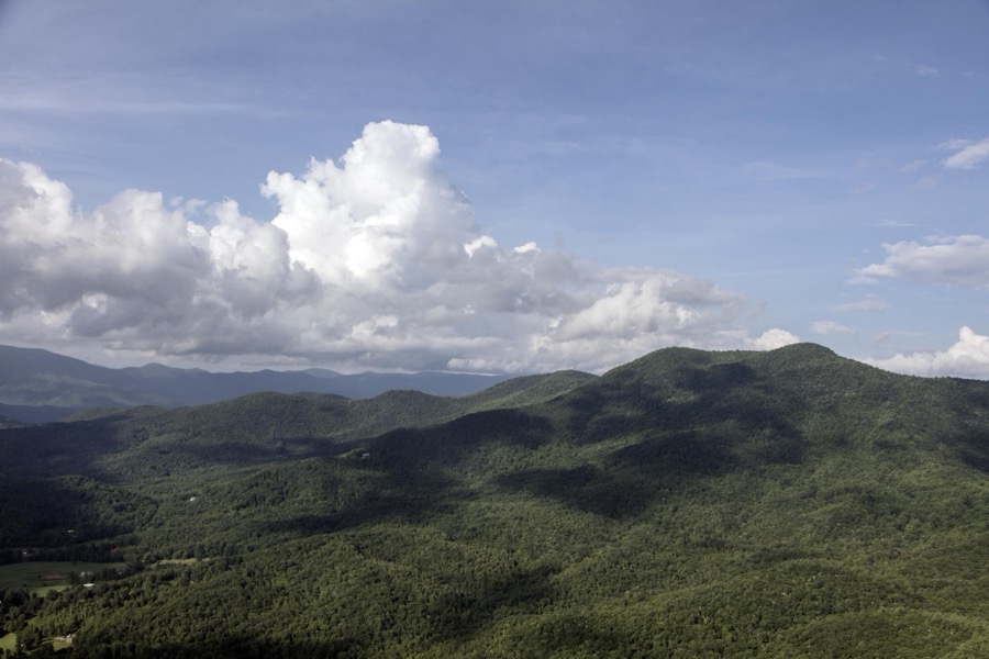 View of the Southern Appalachian Mountains, looking toward North Carolina, from the Hal Herrin Overlook on Bell Mountain, high in Towns County, Georgia