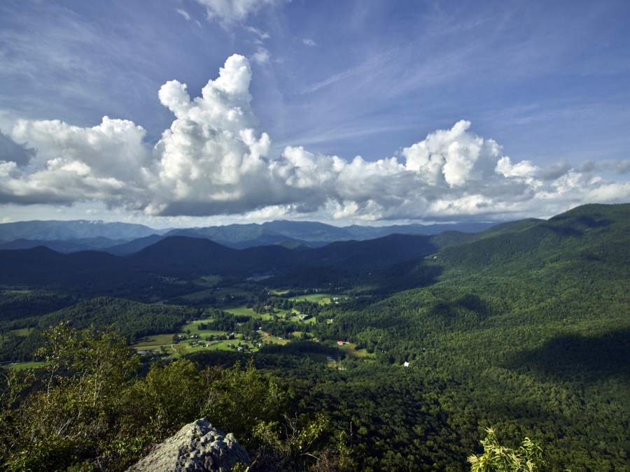 View of the Southern Appalachian Mountains, looking toward North Carolina, from the Hal Herrin Overlook on Bell Mountain, high in Towns County, Georgia