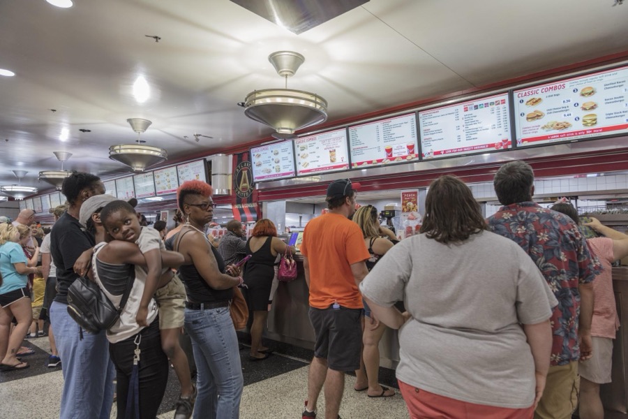Customer line at The Varsity, often called the Varsity Grill, a local drive-in restaurant that became somewhat of a "must-see" institution in Atlanta, the capital city of the southern U.S. state of Georgia and the state's largest city