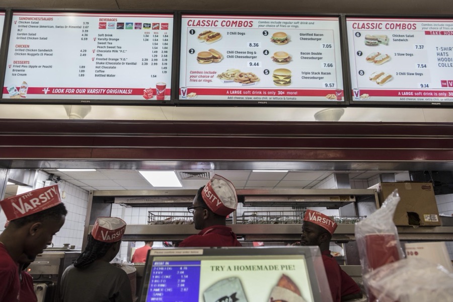 Menu board at The Varsity, often called the Varsity Grill, a local drive-in restaurant that became somewhat of a "must-see" institution in Atlanta, the capital city of the southern U.S. state of Georgia and the state's largest city