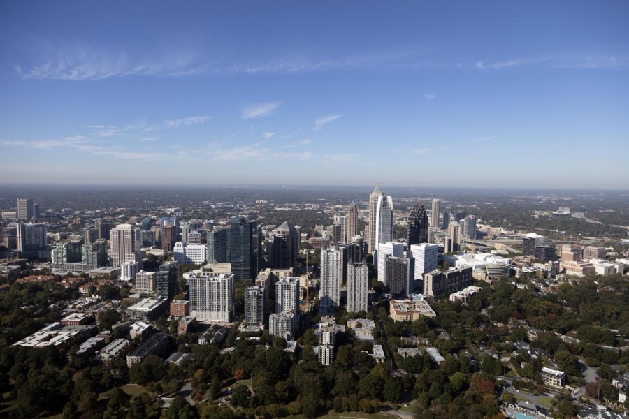 Aerial photograph of downtown Atlanta, Georgia, taken in October 2017