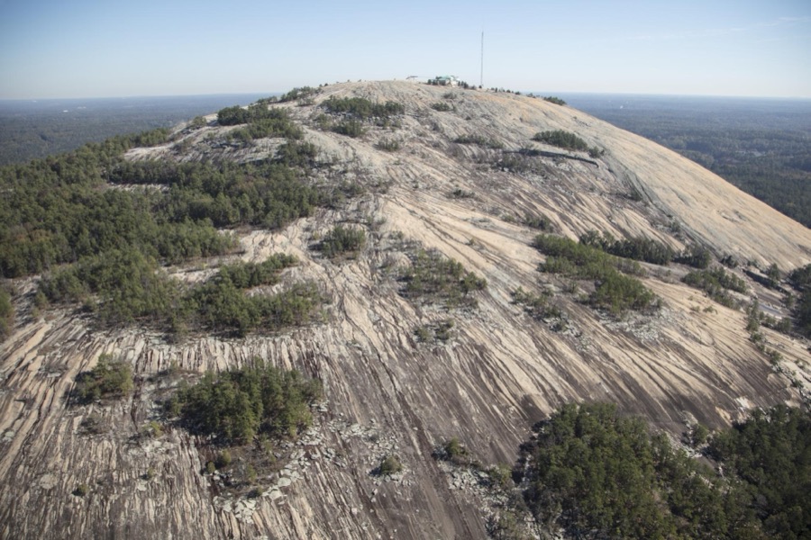 Aerial photograph, taken in October 2017, of Stone Mountain, in the town of the same name east of downtown Atlanta, Georgia