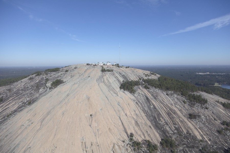 Aerial photograph, taken in October 2017, of Stone Mountain, in the town of the same name east of downtown Atlanta, Georgia
