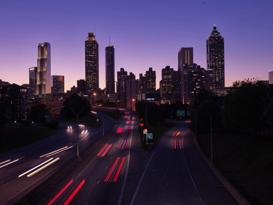 Dusk shot of the skyline of Atlanta, the capital of, and largest city in, the southeastern state of Georgia