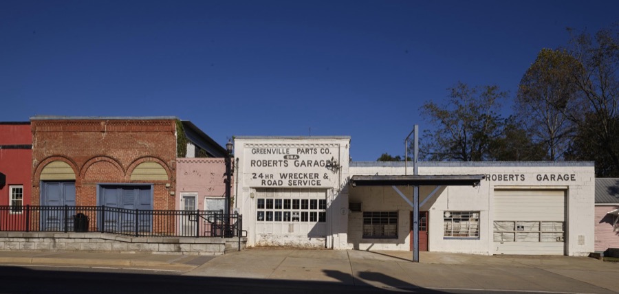 The old Roberts Garage and Greenville (auto) Parts Co. building and surrounding structures in Greenville, Georgia