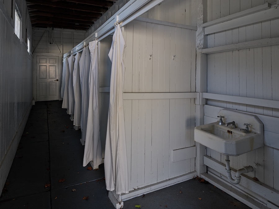 Dressing stalls at one of a series of natural hot-springs pools in Warm Springs, Georgia, the retreat and recuperation center where Franklin Delano Roosevelt, and others afflicted with infantile paralysis, or polio, got treatment, rest, and exercise