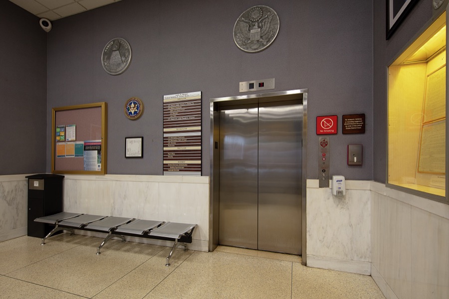 [Elevator lobby in the Lewis R. Morgan Federal Building and United States Courthouse in Newnan, Georgia