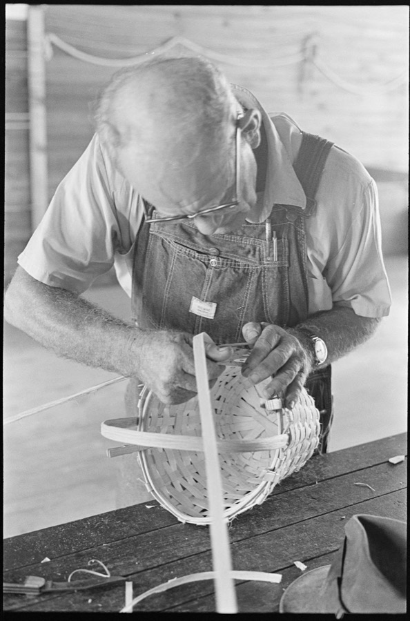 Sam Davis making baskets at Georgia Agrirama, Tifton, Georgia