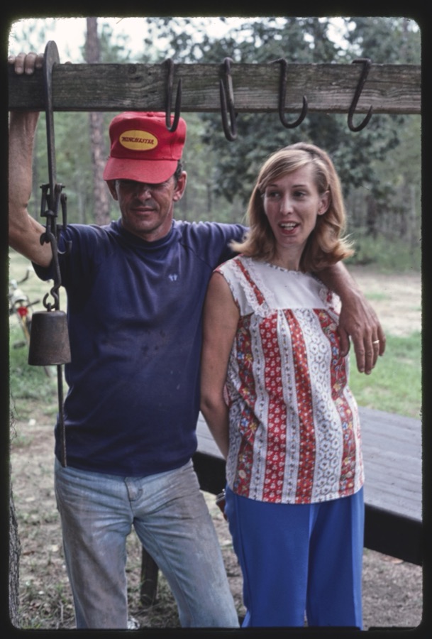 Johnny and Jan Stokes with outdoor cooker and barbecue pit, Ben Hill County, Georgia