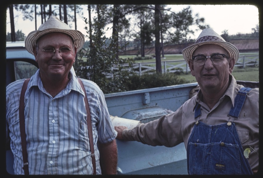 Raymond Green, Ocilla, Georgia, log house, homemade bean picking seat; Rural scenes, Irwin County, Georgia; Jack Dempsey's Barbecue, Enigma, Georgia