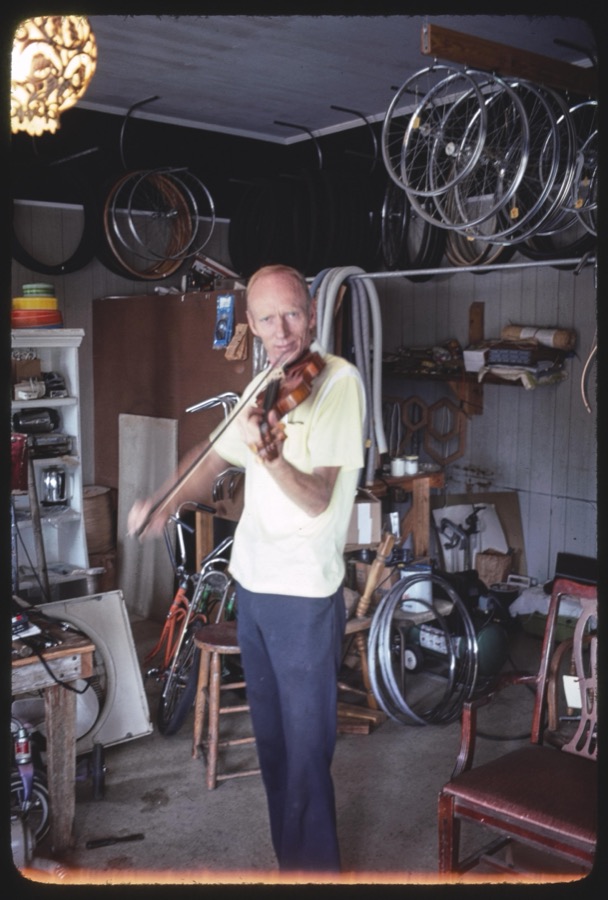 Fiddle-player Red Lindsey at Lindsey's Fix-It, Adel, Georgia; Rural scenes, Cook County, Georgia, including Forest Hill Freewill Baptist Church