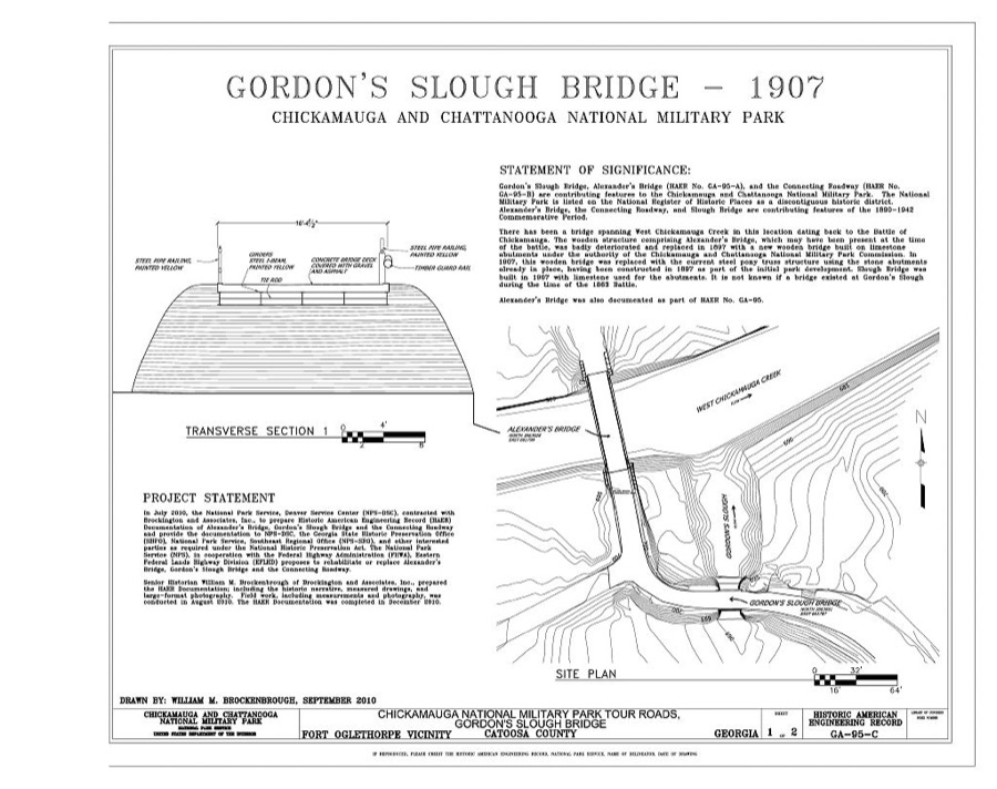 Chickamauga National Military Park Tour Roads, Gordon's Slough Bridge, At the confluence of Alexander's Bridge Road and Gordon's Slough, southeast of Alexander's Bridge, Fort Oglethorpe, Catoosa County, GA