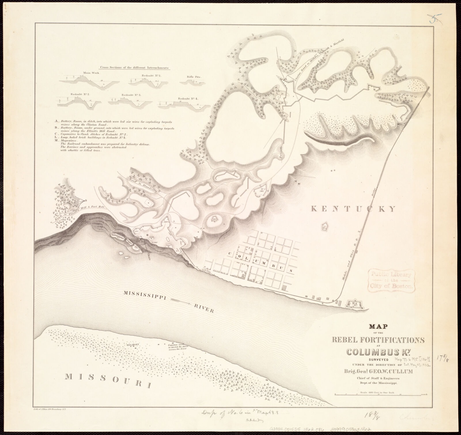Map of the Rebel fortifications at Columbus, Ky, Boston Public Library - undated