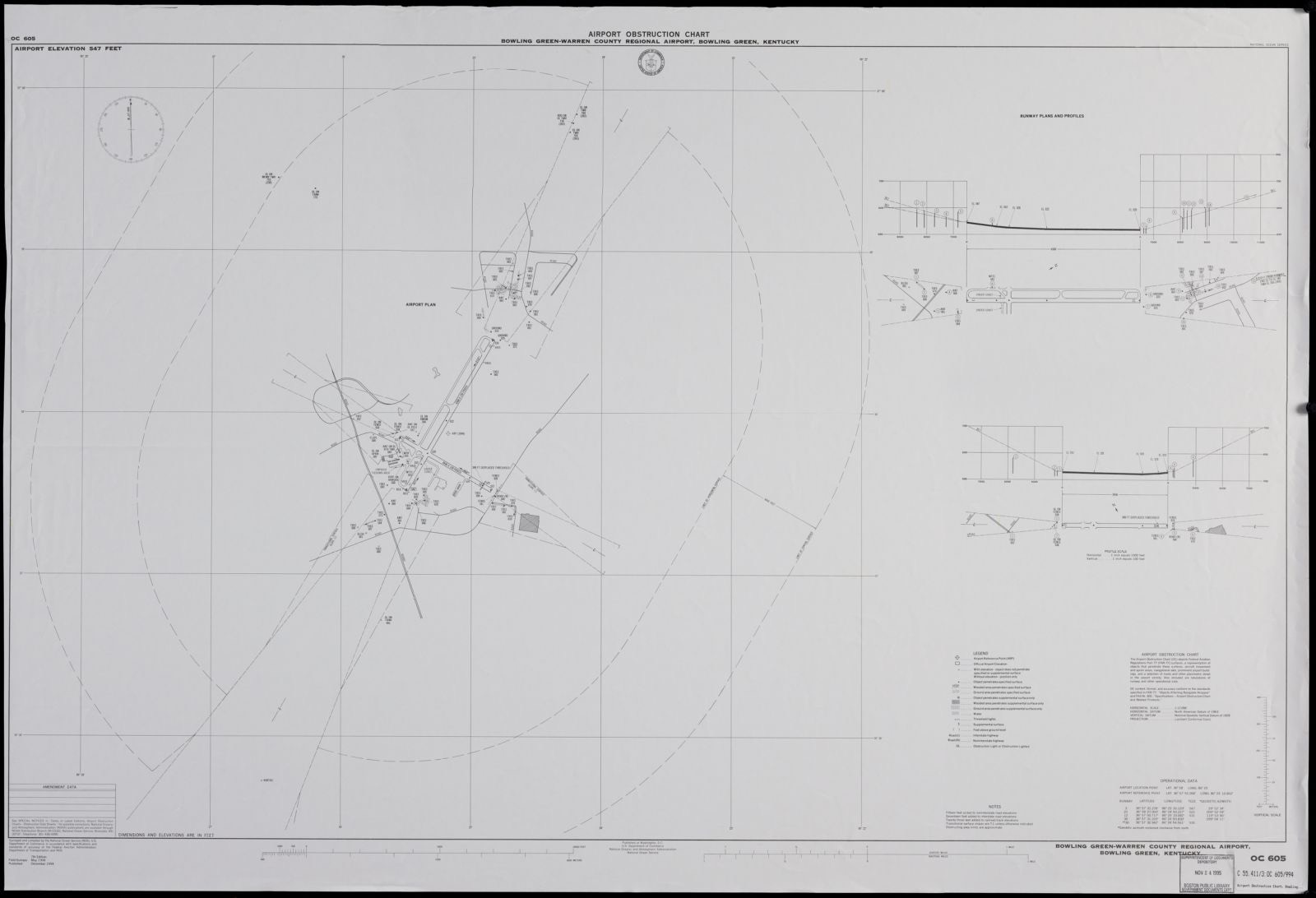 Airport obstruction chart, OC 605, Bowling Green-Warren County Regional Airport, Bowling Green, Kentucky, Boston Public Library - undated