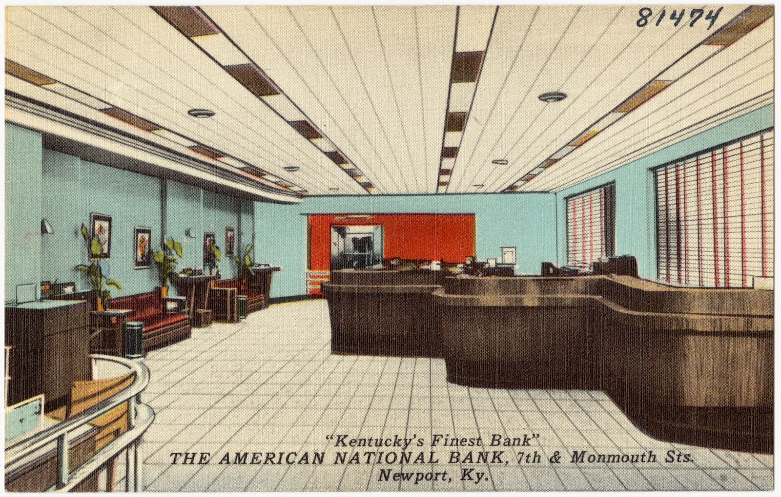 The American National Bank, 7th & Monmouth Sts., Newport, Ky. "Kentucky's Finest Bank", Boston Public Library - undated
