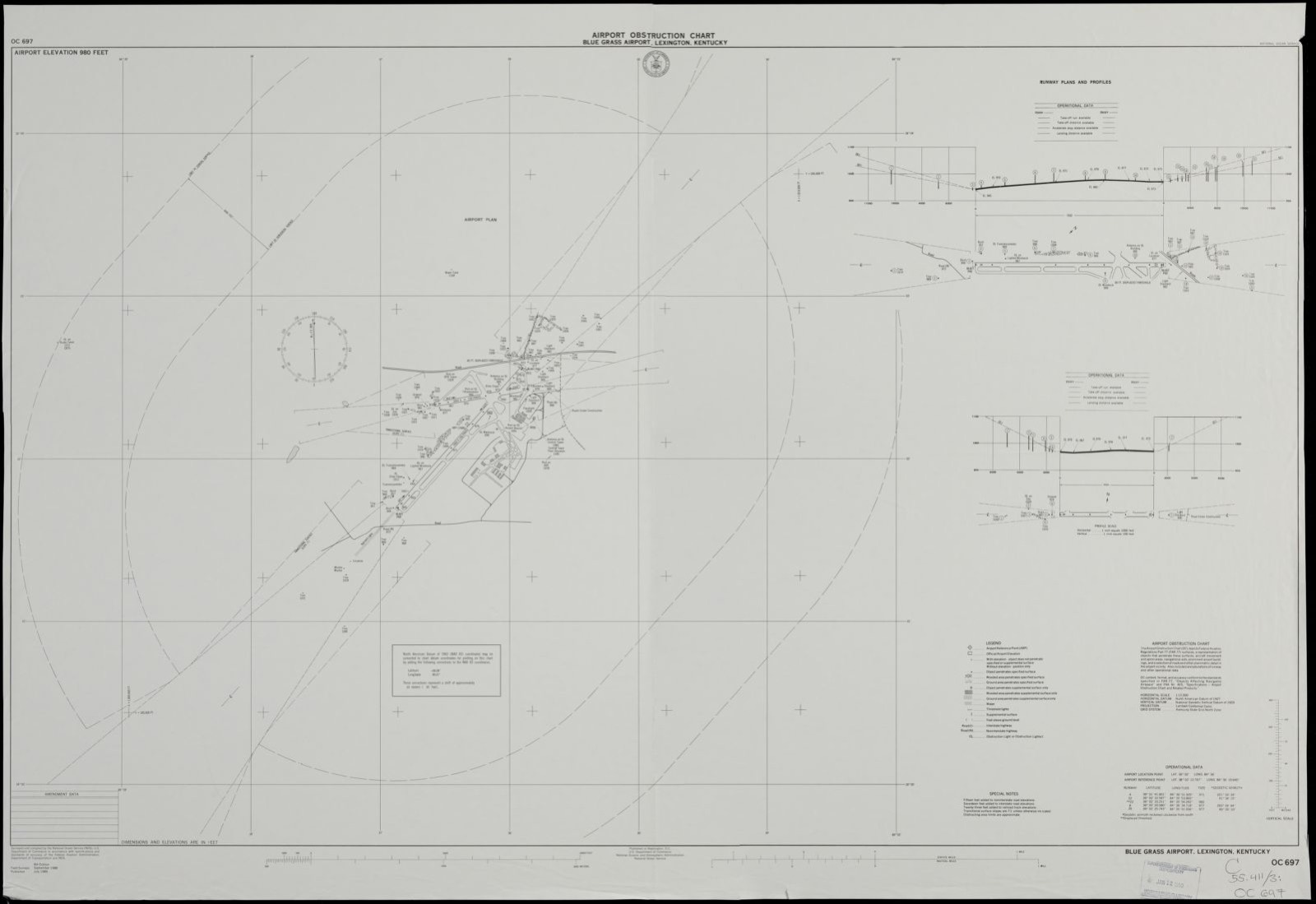 Airport obstruction chart, OC 697, Blue Grass Airport, Lexington, Kentucky, Boston Public Library - undated