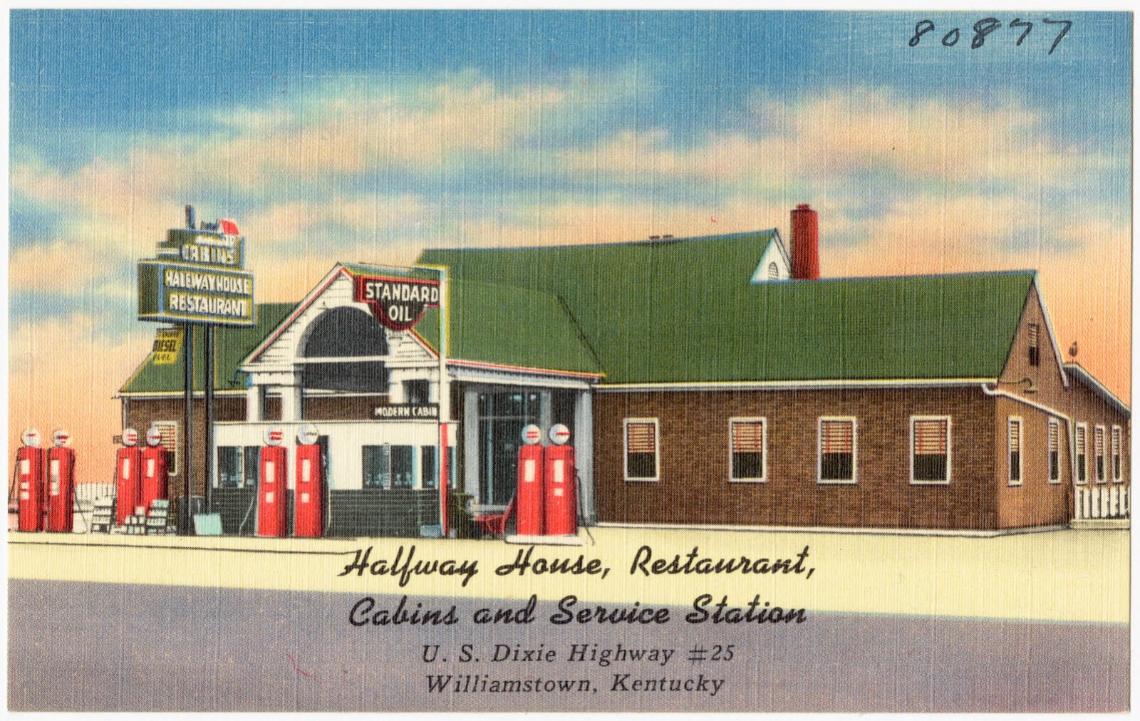 Halfway House Restaurant, Cabins and Service Station, U. S. Dixie Highway #25, Williamstown, Kentucky, Boston Public Library - undated