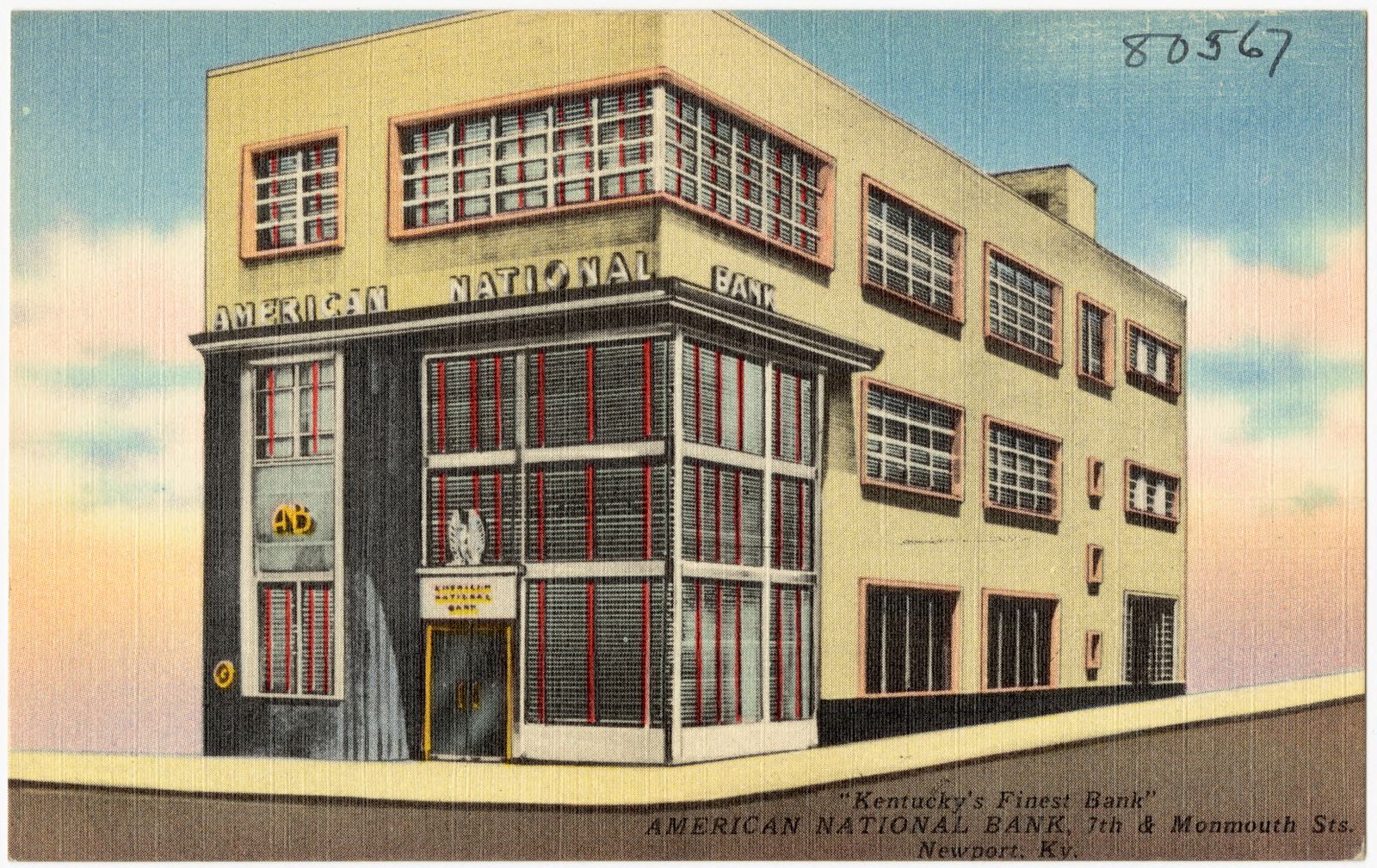 American National Bank, 7th & Monmouth Sts., Newport, Ky. "Kentucky's Finest Bank", Boston Public Library - undated