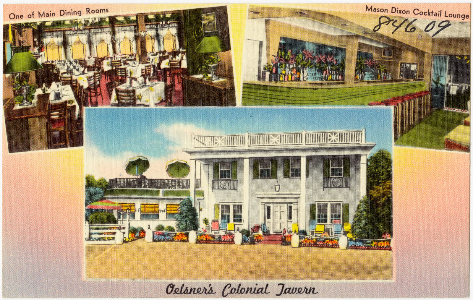 Oelsner's Colonial Tavern, Greater Cincinnati's finest, Route 25 &42 in the Blue Grass State, 2 miles south of Covington, Kentucky, Boston Public Library - undated