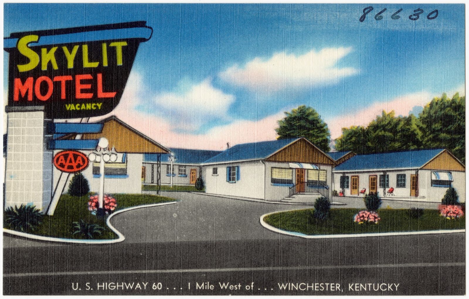 Skylit Motel, U. S. Highway 60... 1 mile west of... Winchester, Kentucky, Boston Public Library - undated