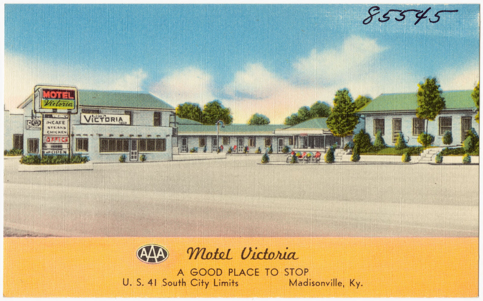Motel Victoria, a good place to stop, U. S. 41 South City limits, Madisonville, Ky., Boston Public Library - undated