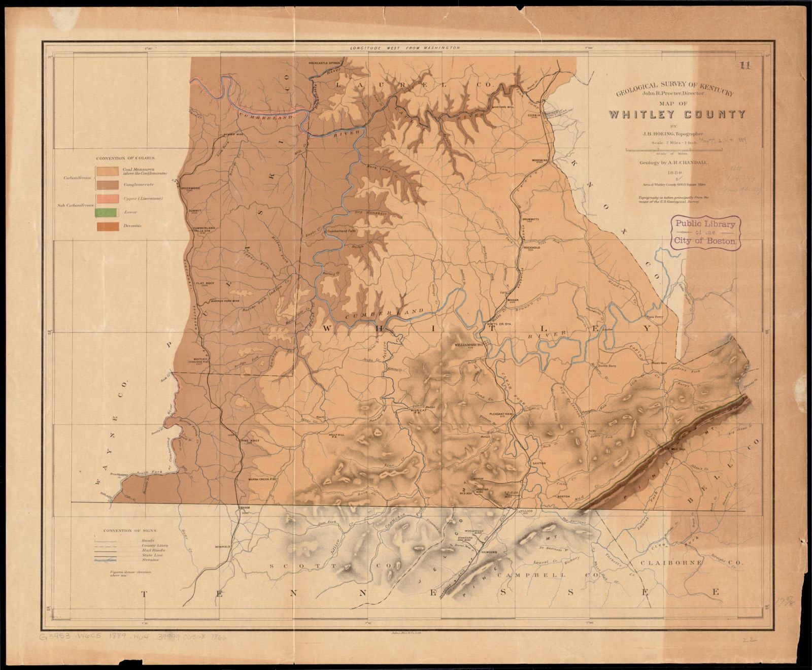 Map of Whitley County, Boston Public Library - undated