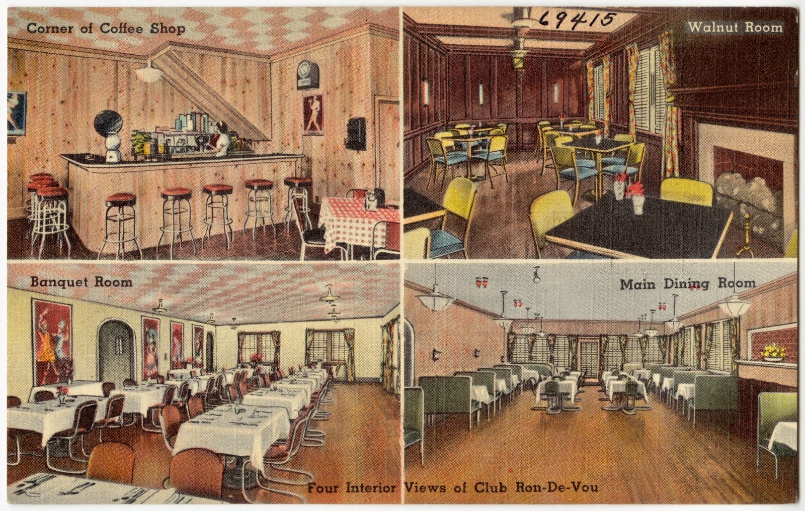 Four interior views of Club Ron-De-Vou, Boston Public Library - undated