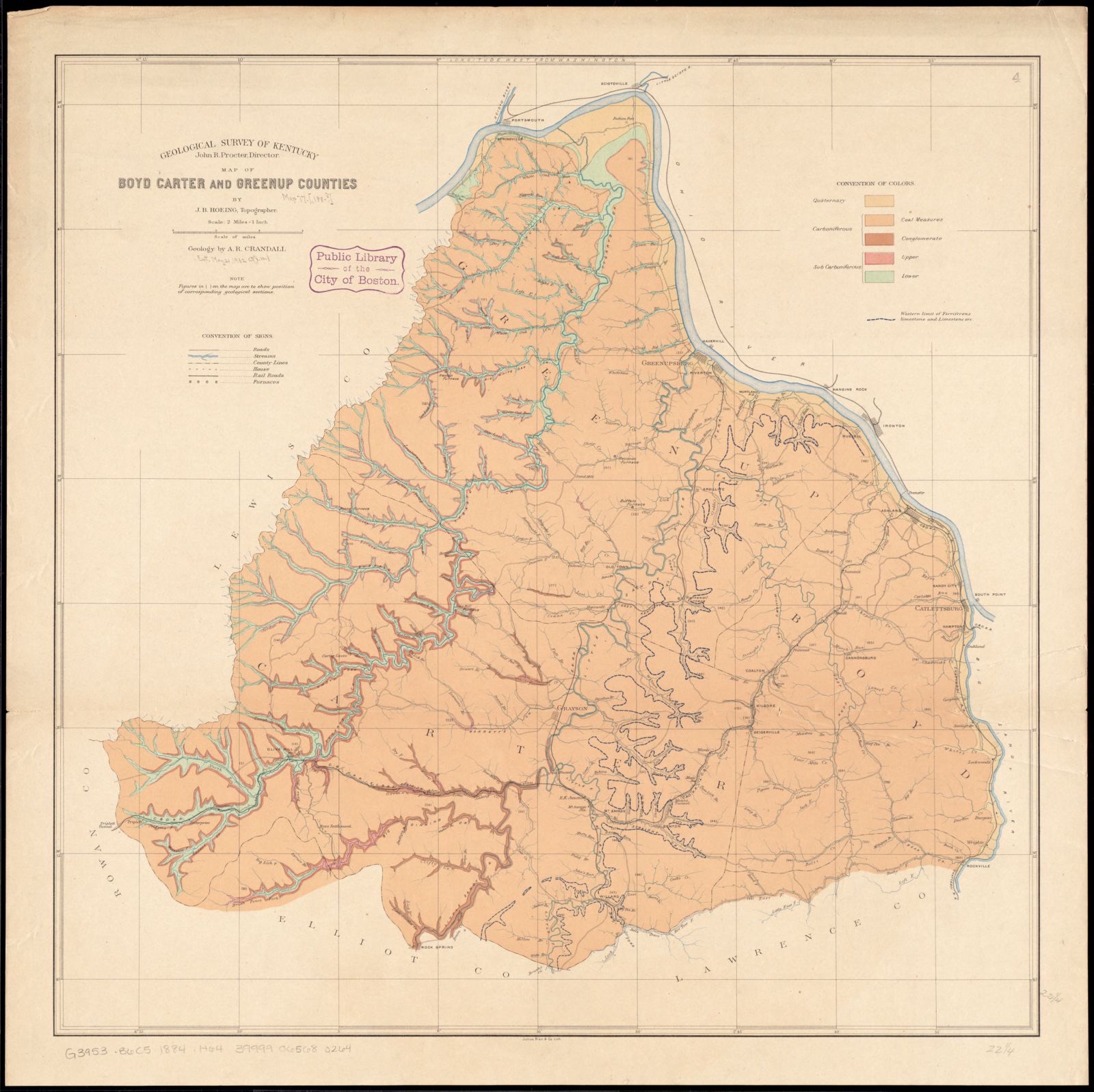 Map of Boyd, Carter and Greenup Counties, Boston Public Library - undated