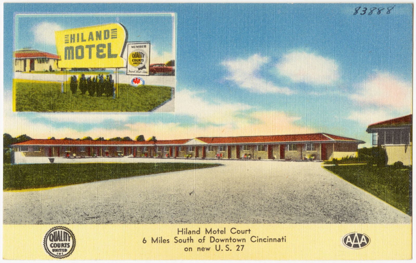 Hiland Motel Court, 6 miles south of downtown Cincinnati on new U. S. 27, Boston Public Library - undated