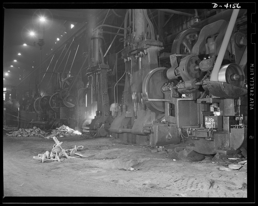 Production. Marine boilers. Forging hammers and heavy punch presses used in a Midwest plant to produce hydraulic fittings and other essential Army equipment